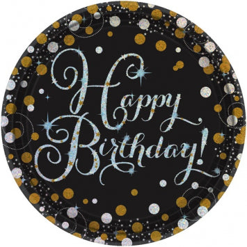 Sparkling Celebration Round Prismatic Plates, 9", Happy Birthday 8/ct