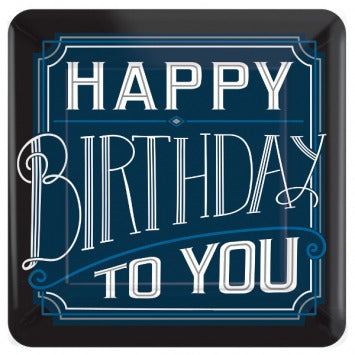 Happy Birthday Man Square Plates, 10in 8/ct