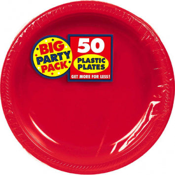 Apple Red Big Party Pack Plastic Plates, 7" 50/ct