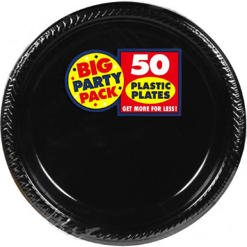 Jet Black Big Party Pack Plastic Plates, 10 1/4in 50/ct