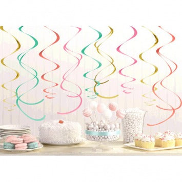 Plastic Swirl Decoration - Pastel 22in 12/ct