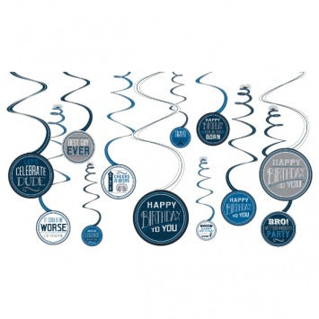 Happy Birthday Man Value Pack Spiral Decorations 12/ct