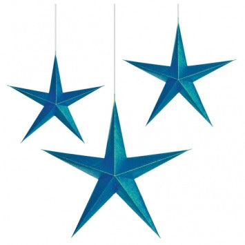 Sparkling Sapphire Hanging 3D Stars 15in, 19in, 22in