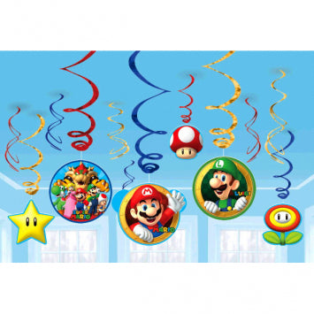 Super Mario Brothers™ Value Pack Foil Swirl Decorations 12/ct