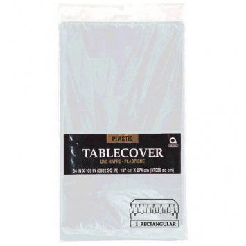 Silver Rectangular Plastic Table Cover, 54" x 108"