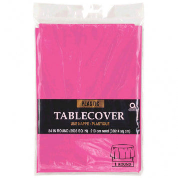 Bright Pink Round Plastic Table Cover, 84in