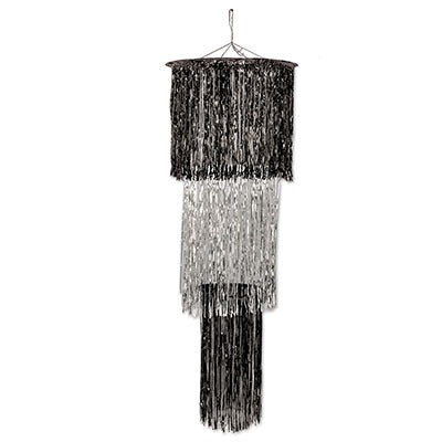 Black/Silver 3-Tier Shimmering Chandelier 4ft