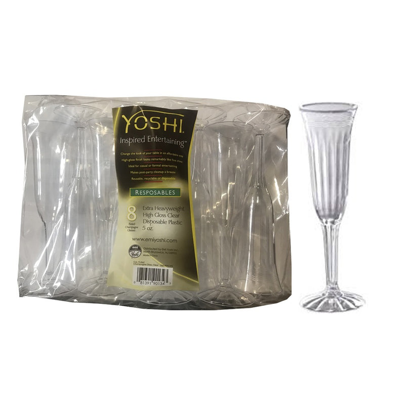 Resposables Clear Fluted Plastic Champagne Glass 5oz 8/ct