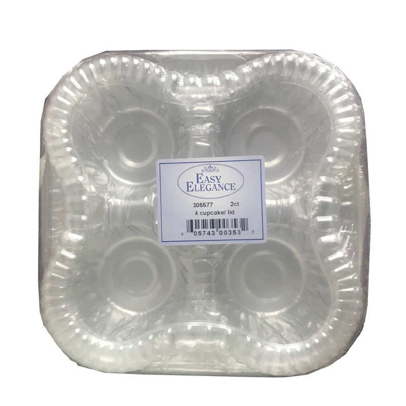 4 Cup Clear Cupcake Square Plastic Container and Lid Combo 2/ct