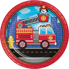 Flaming Fire Truck 9in Dinner Plates 8/ct