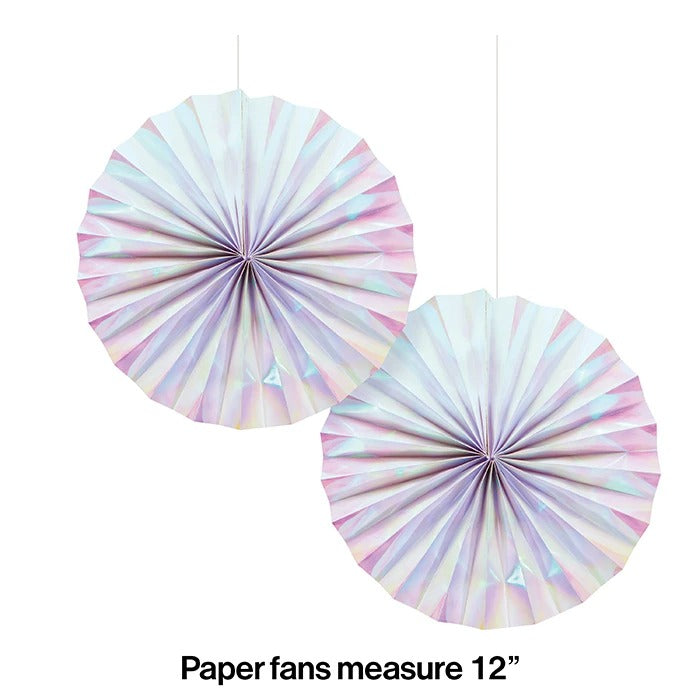 Iridescent Party Paper Fans 12in 2/ct