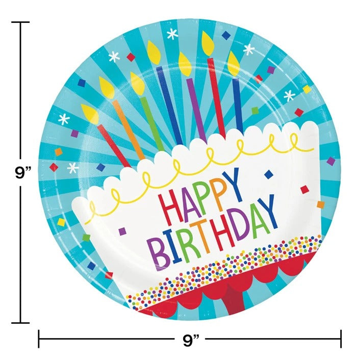 Cake Birthday Paper Dinner Plates 9in 8/ct