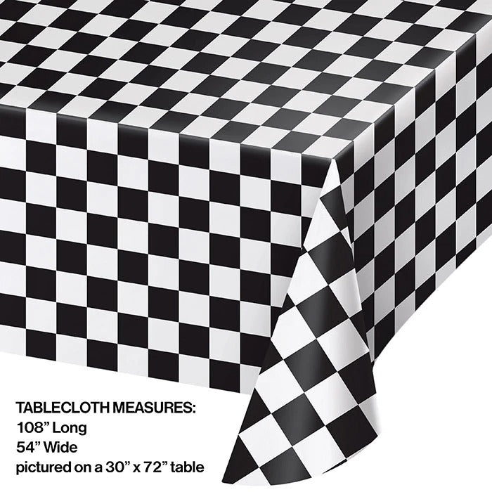 Black Check Table Cover Plastic 54in x 108in