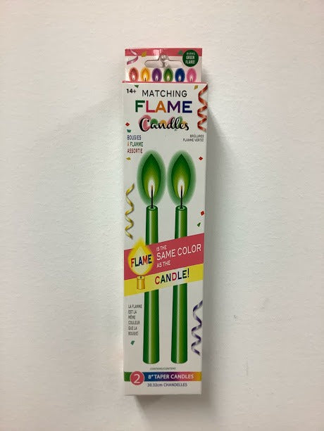 Color Flame Candles - Green 8in 2/ct