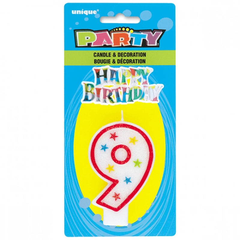 Glitter Number 9 Birthday Candle & Happy Birthday Cake Topper 2/ct