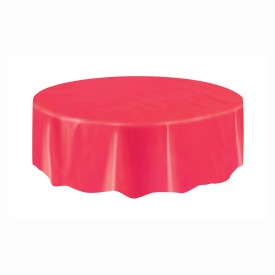 Red Solid Round Plastic Table Cover, 84in