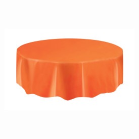 Orange Solid Round Plastic Table Cover, 84in