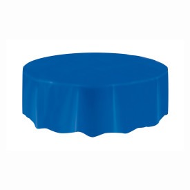 Royal Blue Solid Round Plastic Table Cover, 84in