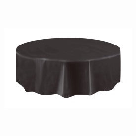 Black Solid Round Plastic Table Cover, 84in