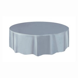 Silver Solid Round Plastic Table Cover, 84in