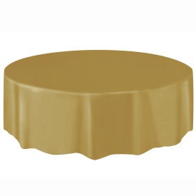 Gold Solid Round Plastic Table Cover, 84in