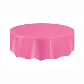 Hot Pink Solid Round Plastic Table Cover, 84in