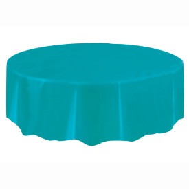 Caribbean Teal Solid Round Plastic Table Cover, 84in