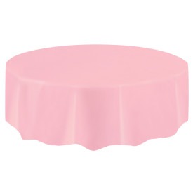 Lovely Pink Solid Round Plastic Table Cover, 84in