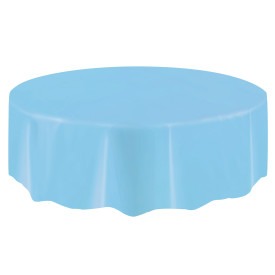 Powder Blue Solid Round Plastic Table Cover, 84in