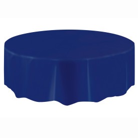 True Navy Blue Solid Round Plastic Table Cover, 84in