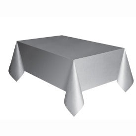 Silver Solid Rectangular Plastic Table Cover, 54in x 108in