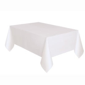 White Solid Rectangular Plastic Table Cover, 54in x 108in