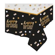 Metallic Happy Birthday Rectangular Plastic Table Cover 54in x 84in