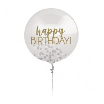 Birthday Accessories Silver & Gold Printed Latex Balloon w/ Confetti 24in