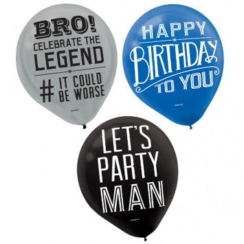 Happy Birthday Man Printed Latex Balloon 12in 15/ct