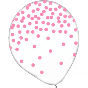Printed Top-Heavy Confetti Latex Balloons - New Pink 12in 6/ct