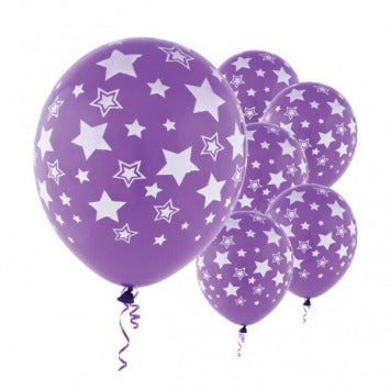 New Purple Stars All Over Print Latex Balloons 12in 6/ct