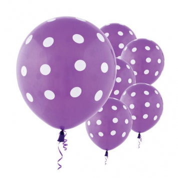 New Purple Dots All Over Print Latex Balloons 12in 6/ct
