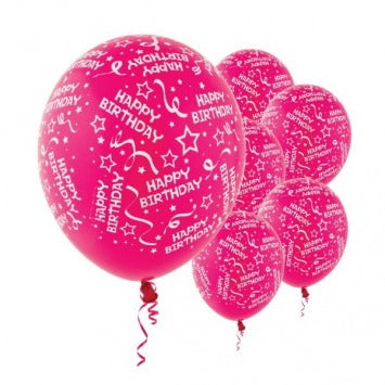 Bright Pink Birthday Confetti All Over Print Latex Balloons 12in 6/ct
