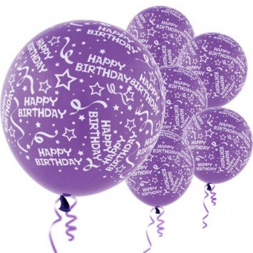 New Purple Birthday Confetti All Over Print Latex Balloons 12in 6/ct