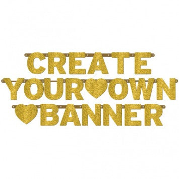 Customizable Banner - Gold Glitter 68 Letters - 4 1/2", Numbers (0-9), 6 Bells and Fasteners