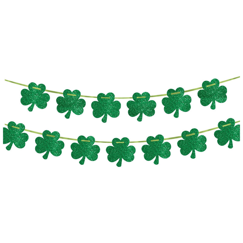 St. Patrick's Day Shamrock Banner 12ft W/Glitter Paper Cutouts, 5in 1/ct