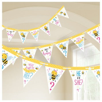 What Will It Bee? Pennant Banner Ribbon, 15ft, 24 Pennants, 6in x 7in