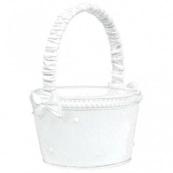 Basic Flower Basket - White with Faux Pearls 7in x 4 3/4in