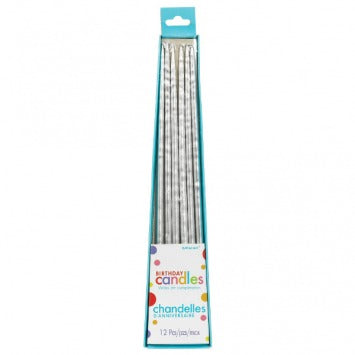 Thin Metallic Taper Candles - Silver 10in 12/ct