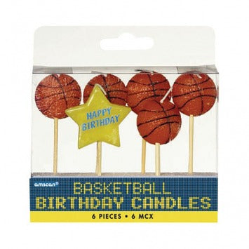 Basketball Birthday Toothpick Candle Set 3in 6/ct