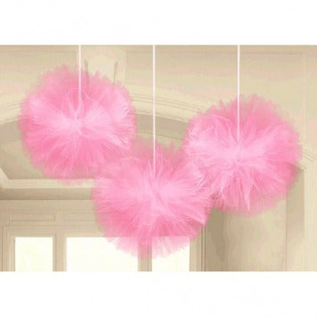 Tulle Fluffy Decorations - Pink 12in 3/ct
