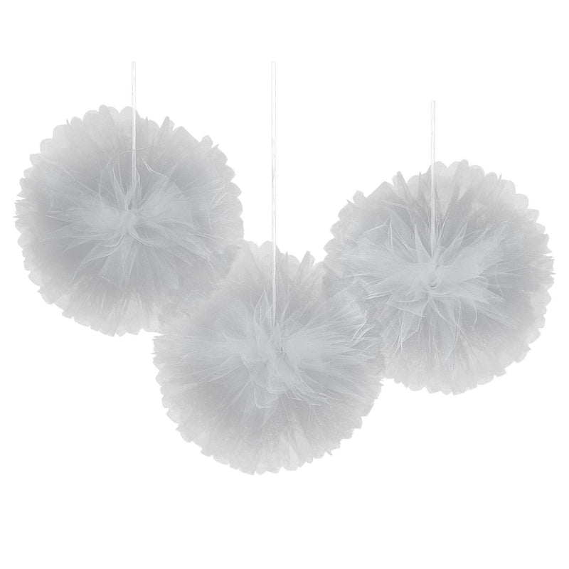 Tulle Fluffy Decorations-Silver 12in 3/ct