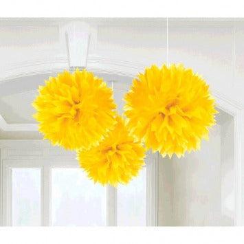 Yellow Sunshine Fluffy Paper Decorations, 3ct 16in 3/ct