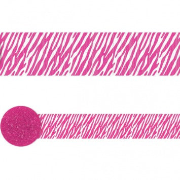 Bright Pink Zebra Printed Crepe Streamer 81ft